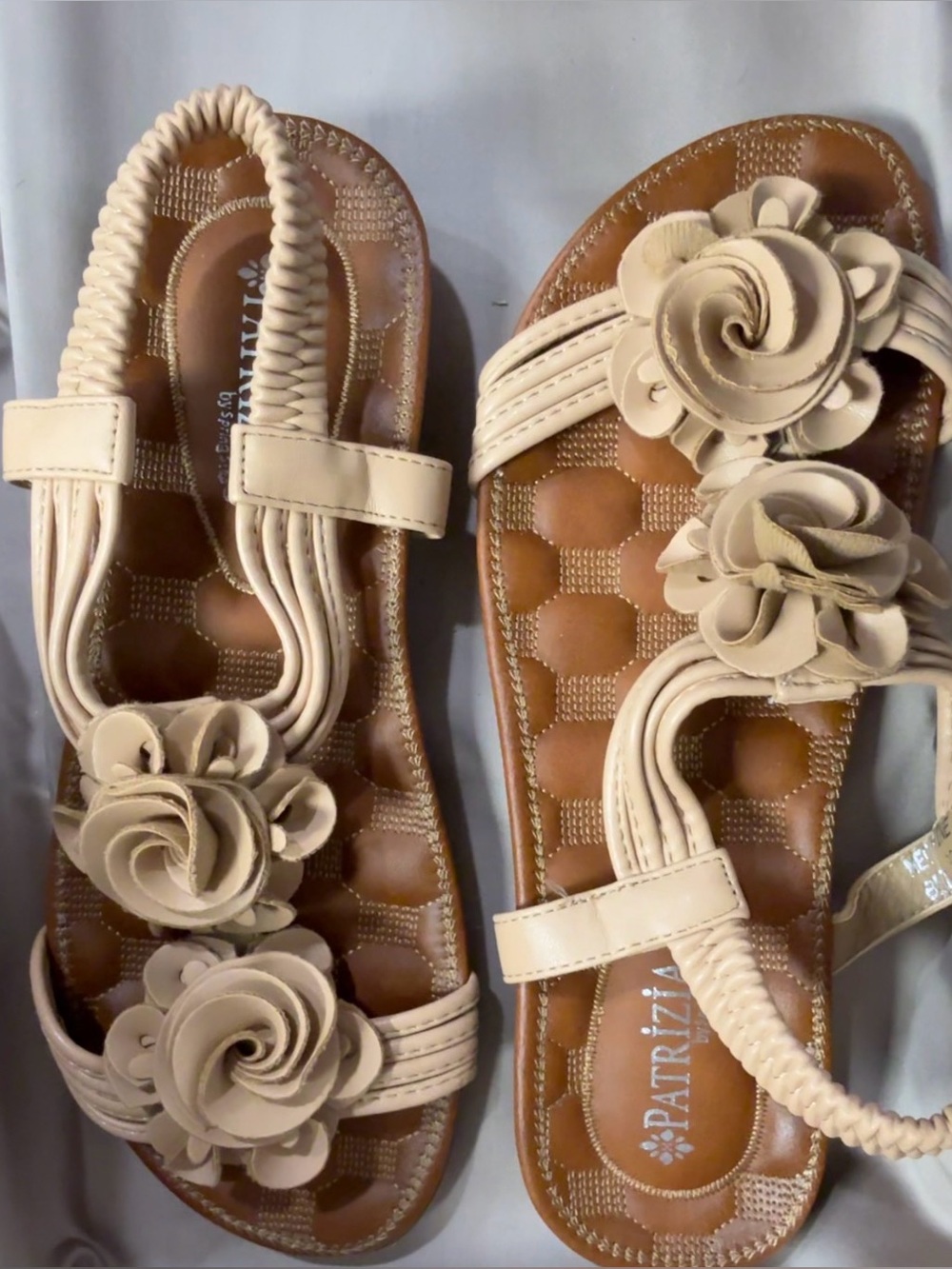 Patrizia Beige Floral Elastic-Strap Sandals for Women